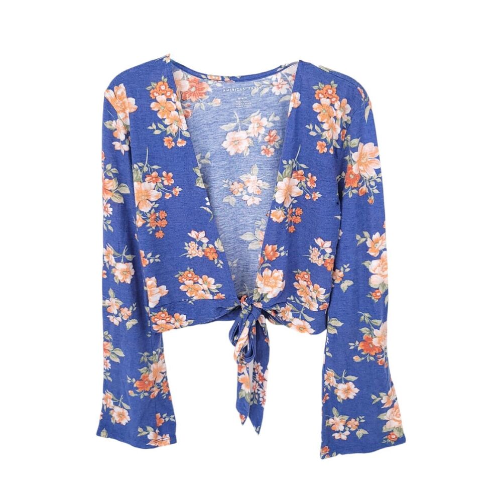 American Eagle Top Womens Medium Cropped Stretch Floral Long Sleeve Blouse